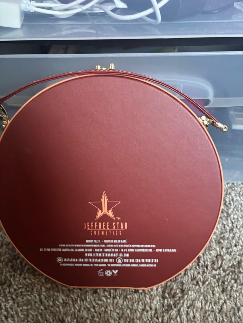 Round Maroon 'PRICKED' Handbag with Gold Heart Detail - Picture 6 of 6